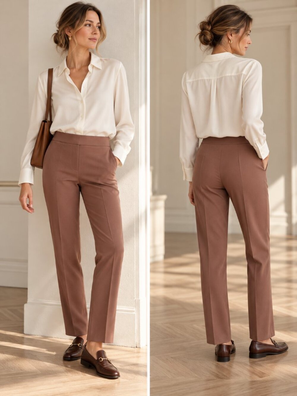 JOSEPH RIBKOFF Brown Pull On Straight Leg Dress Pants Stretch Trousers Womens 10